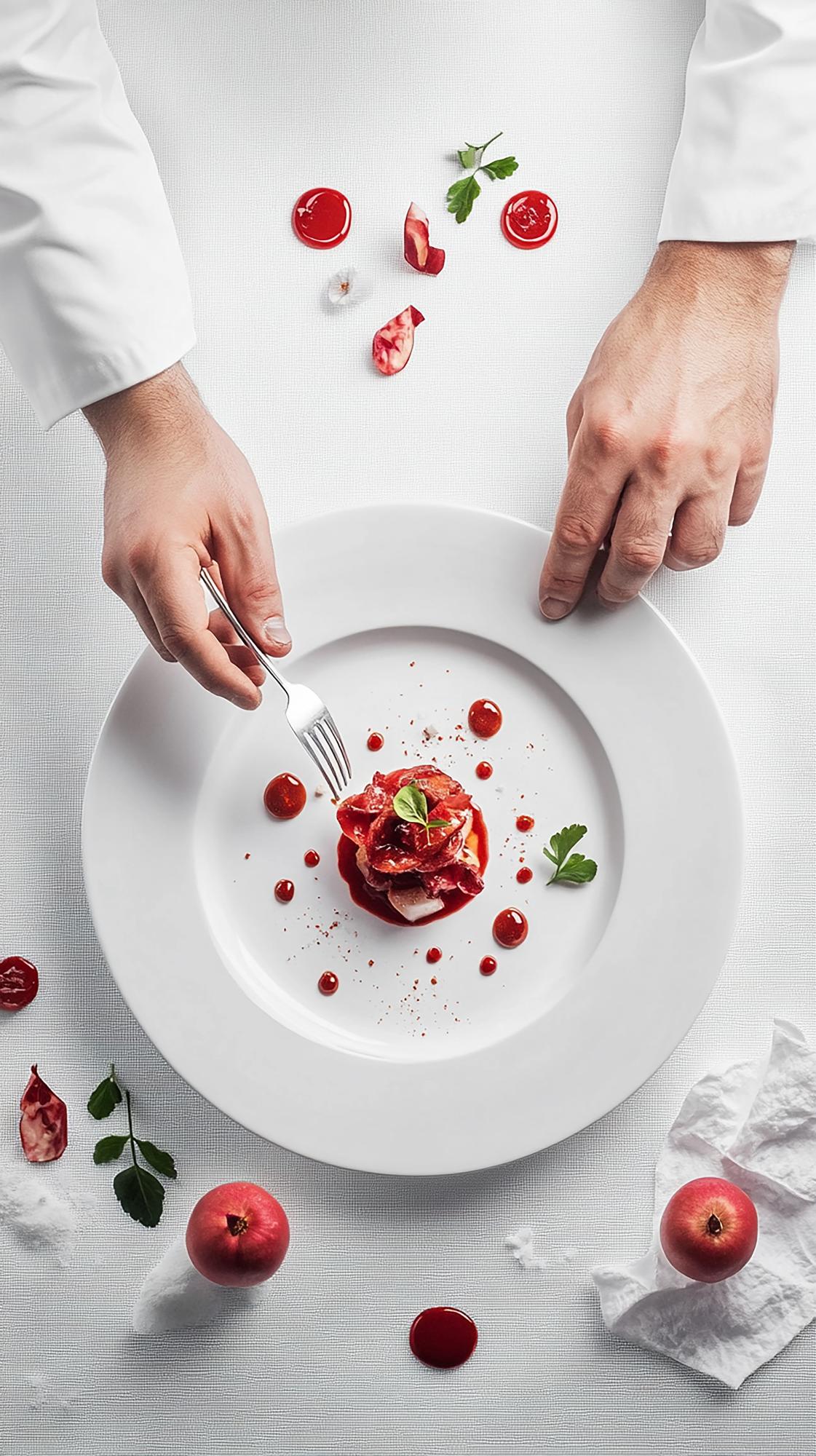 Chef elegante che rifinisce un piatto